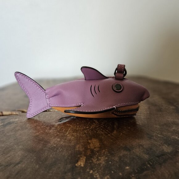 NWT COACH Sharky Coin Case Mini Leather Dark Primrose - Picture 8 of 13